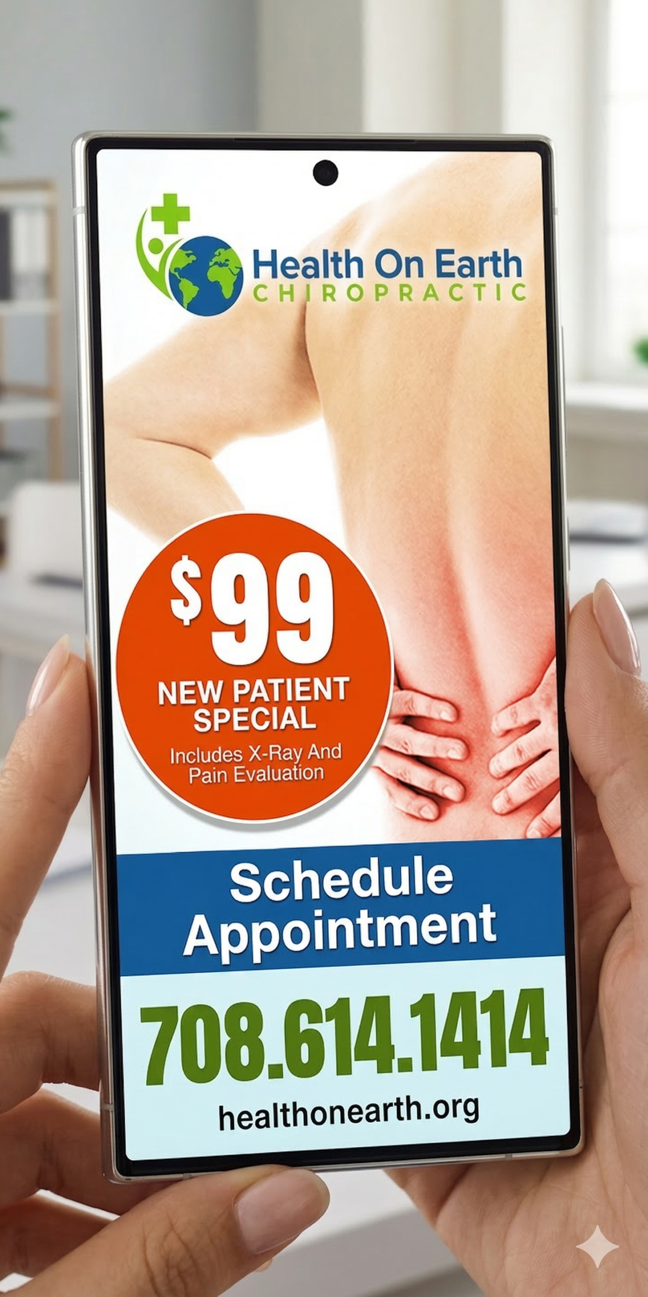 Health On Earth Chiropractic phone ad mockup